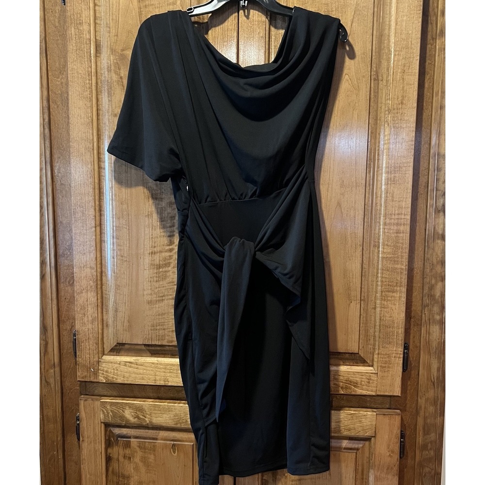 Grace Karin Size Medium Black One Shoulder Party Dress Waist Tie Short Sleeve M